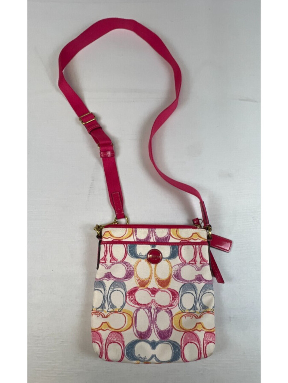 Coach Women Multicolor Signature Pop C Canvas Crossbody Bag Pink Patent Leather
